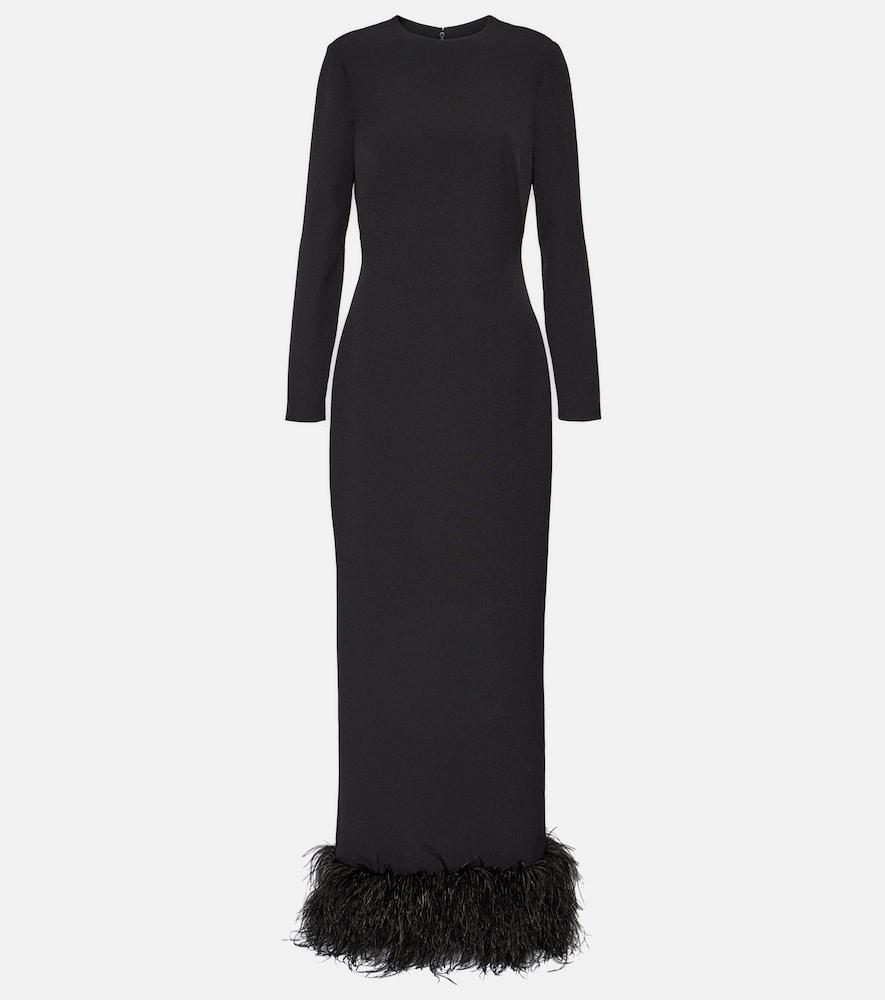 safiyaa feather-trimmed crêpe gown