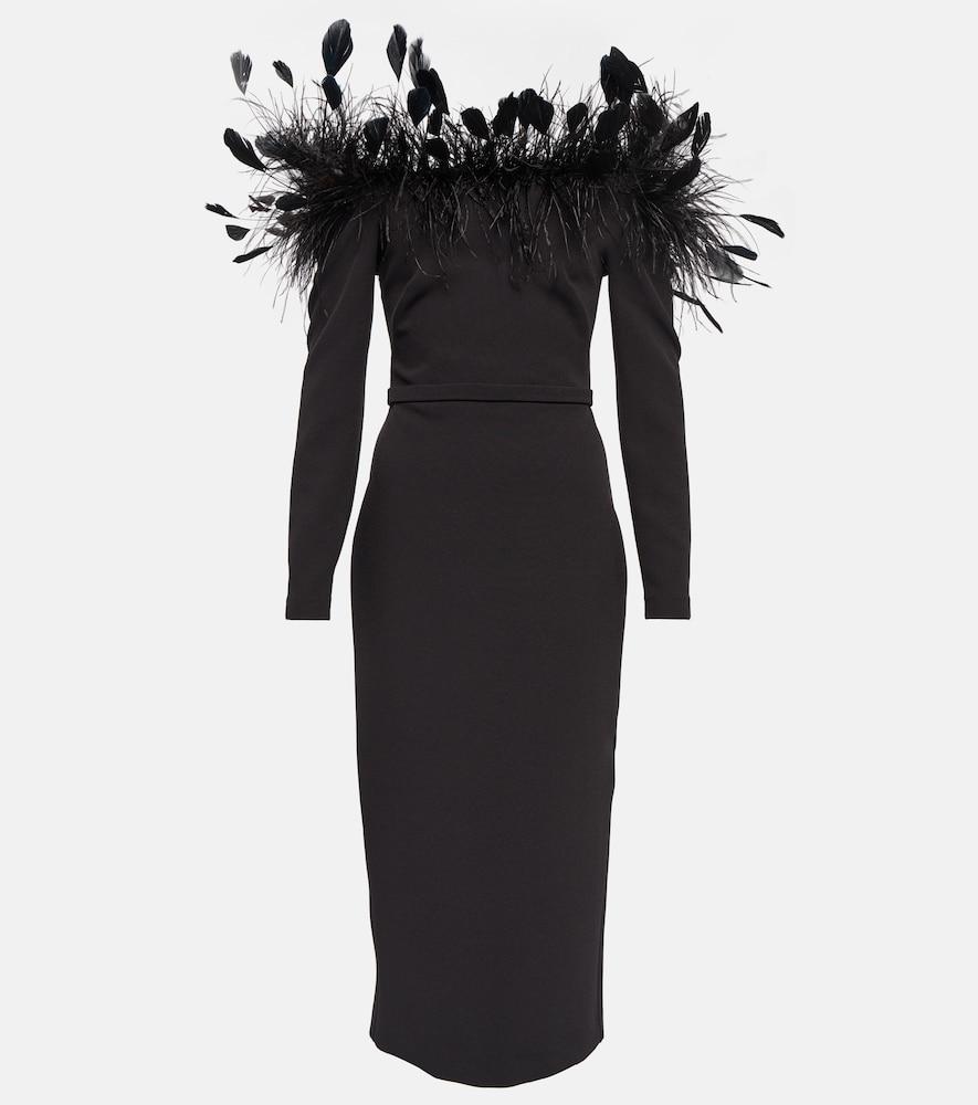 safiyaa feather-trimmed midi dress