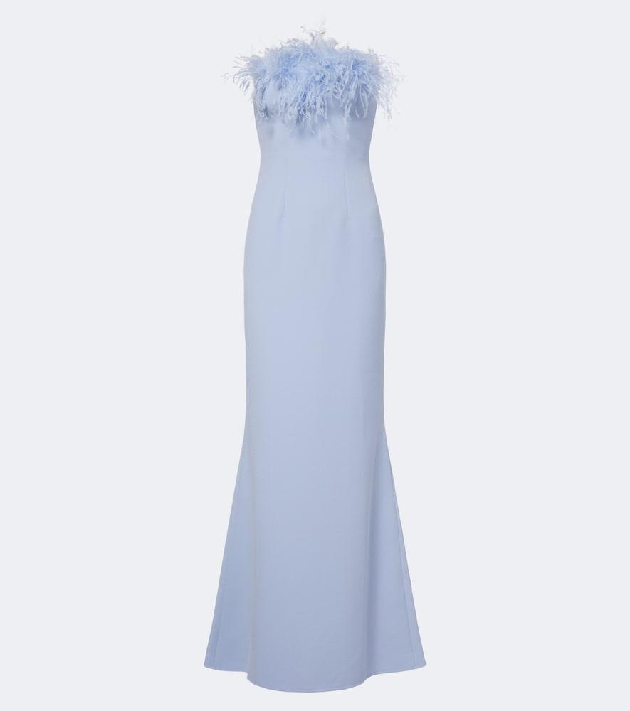safiyaa soshin feather-trimmed crêpe gown