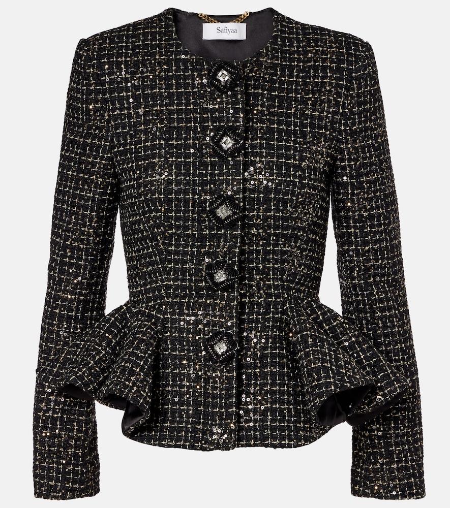 safiyaa tomomi sequined peplum tweed jacket