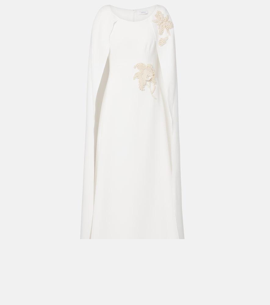 safiyaa yuna faux pearl-embellished crêpe gown