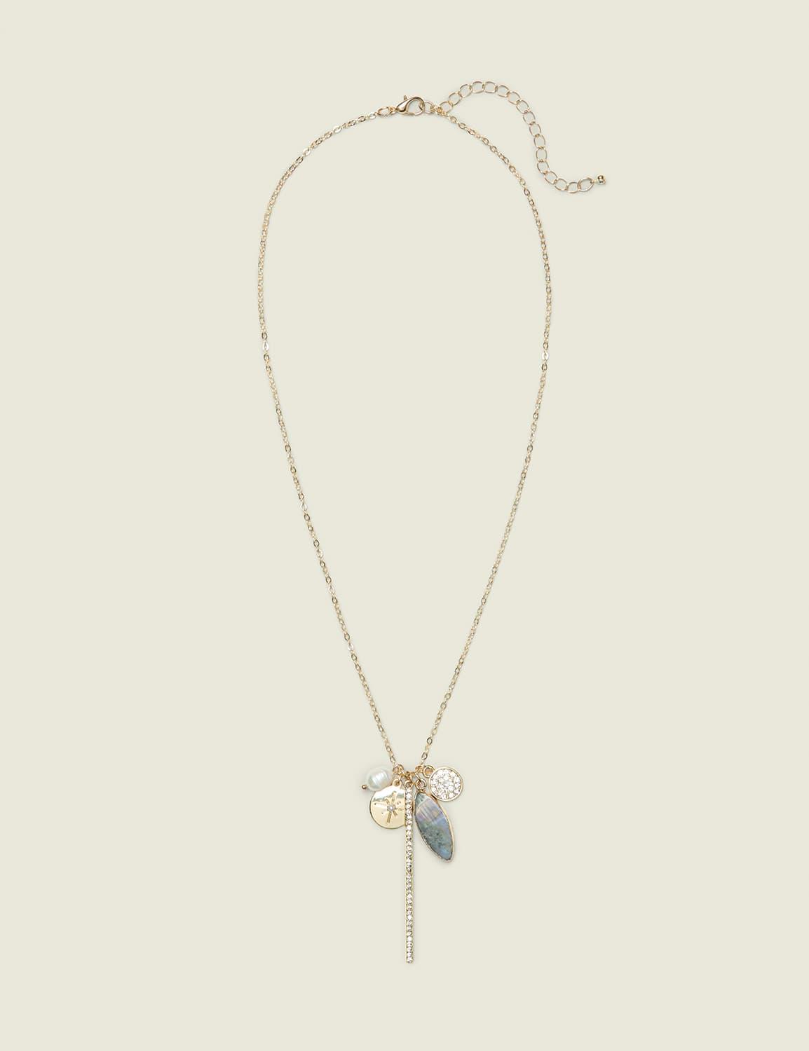 sage green & pave charm necklace