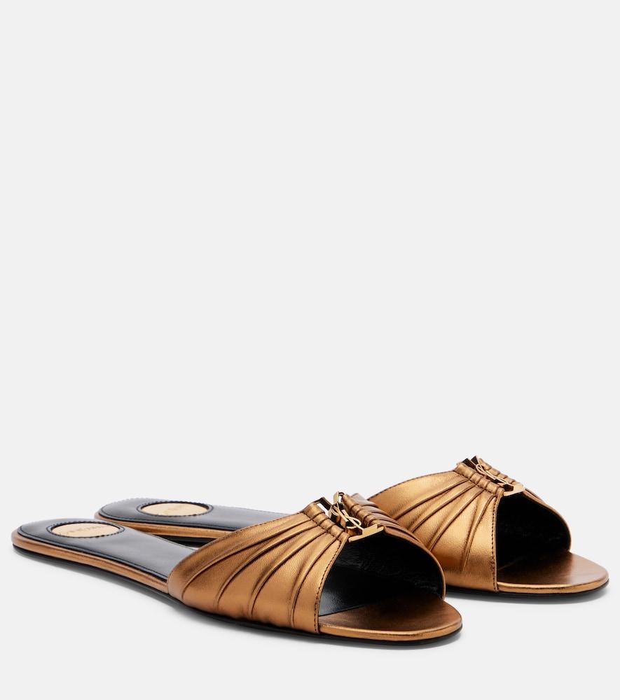 saint laurent babylone metallic leather slides
