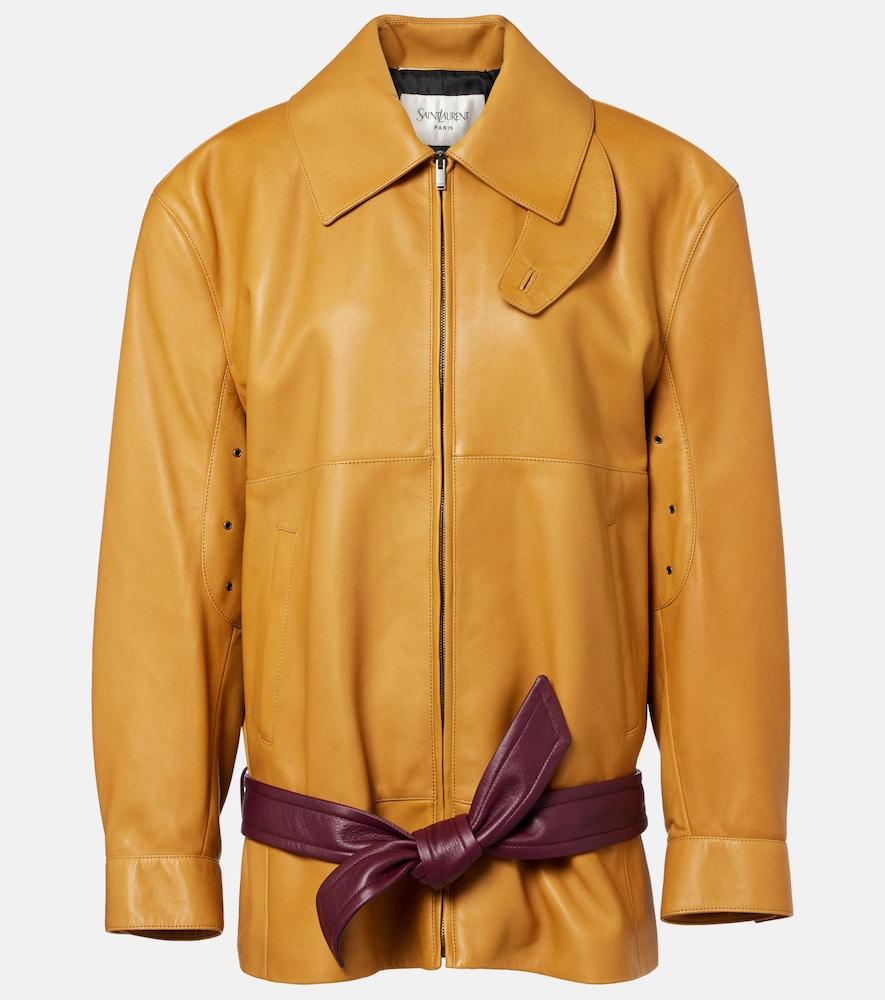 saint laurent belted leather jacket