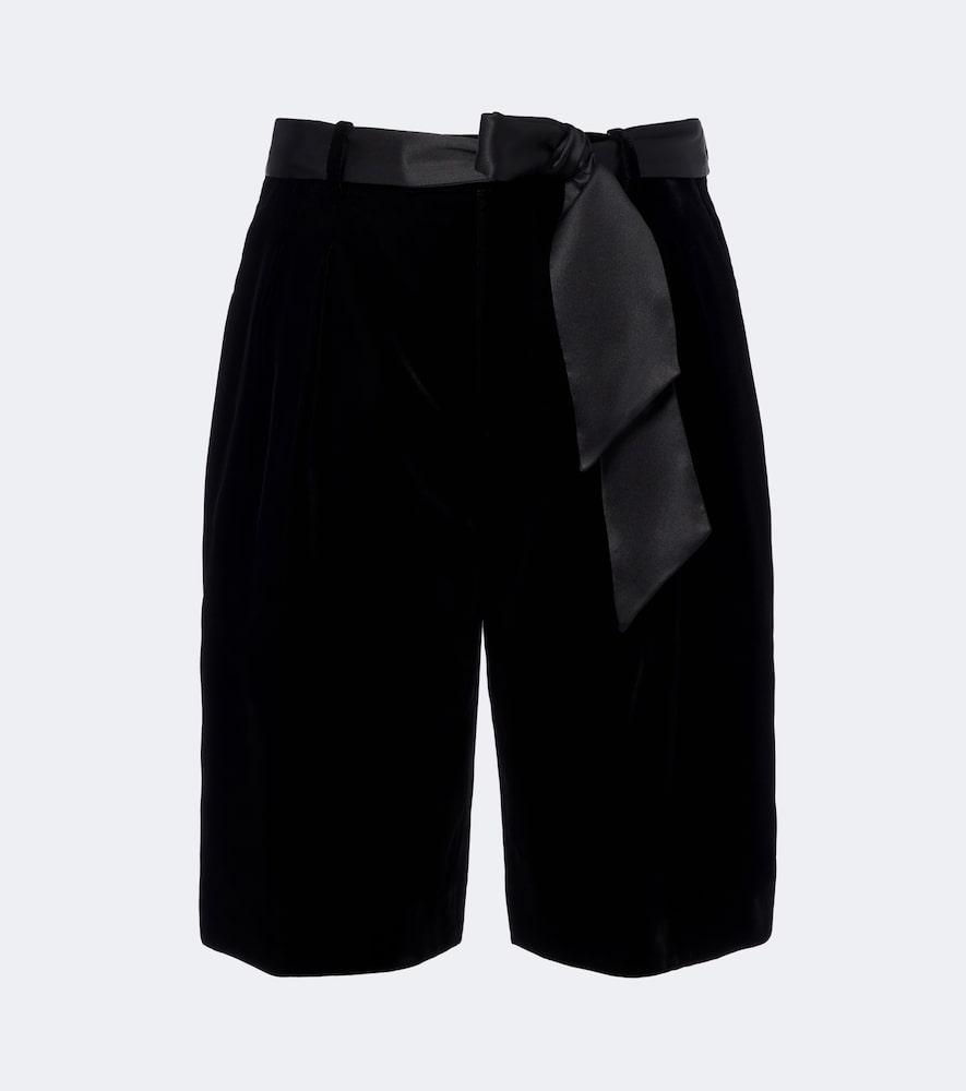 saint laurent belted velvet bermuda shorts