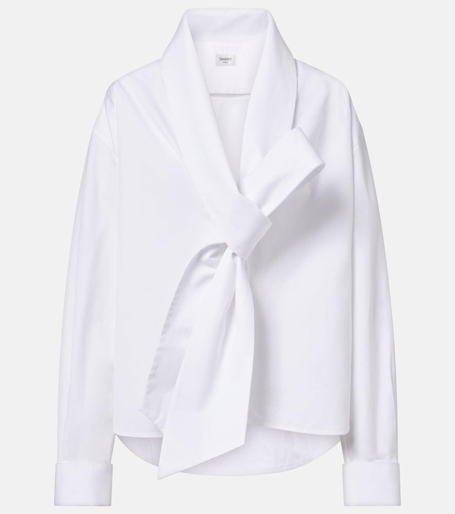 saint laurent bow-detail cotton poplin shirt
