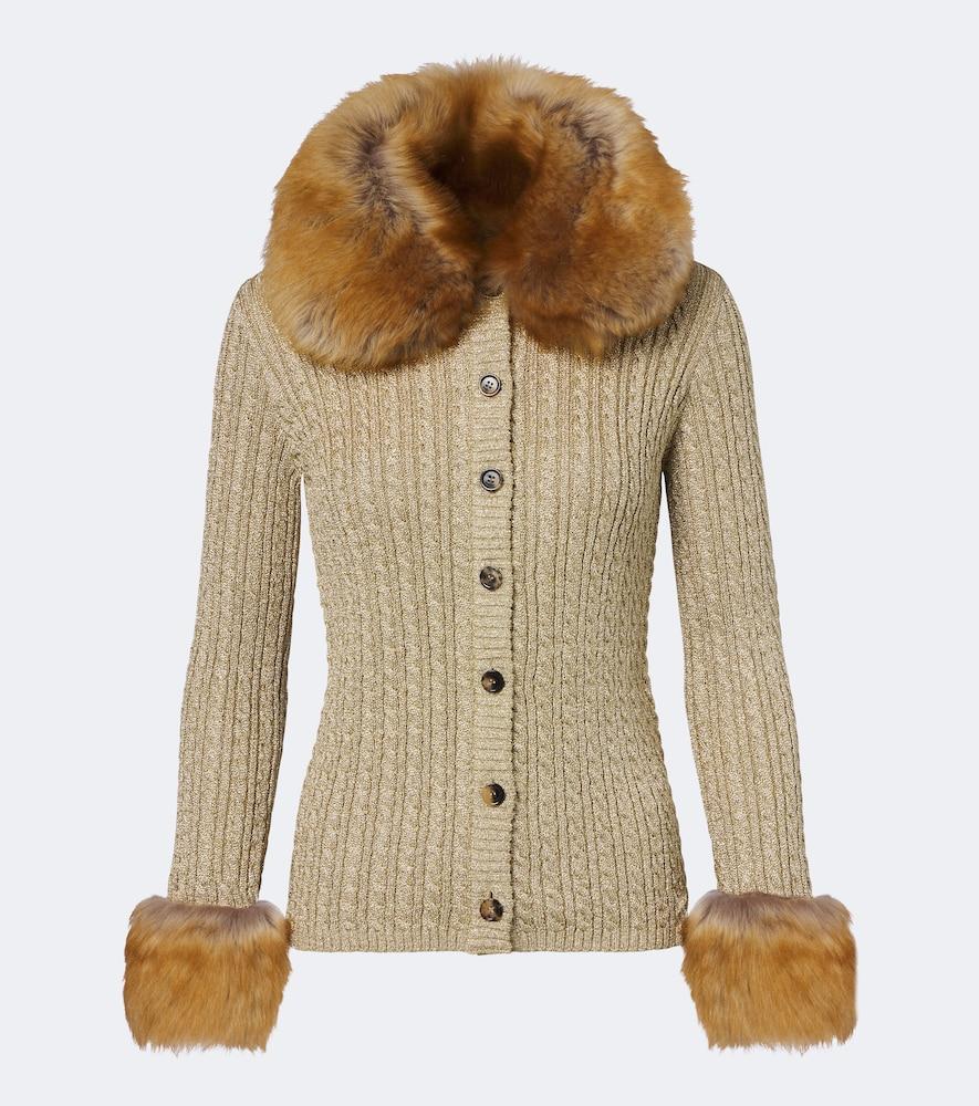 saint laurent cable-knit shearling-trimmed cardigan