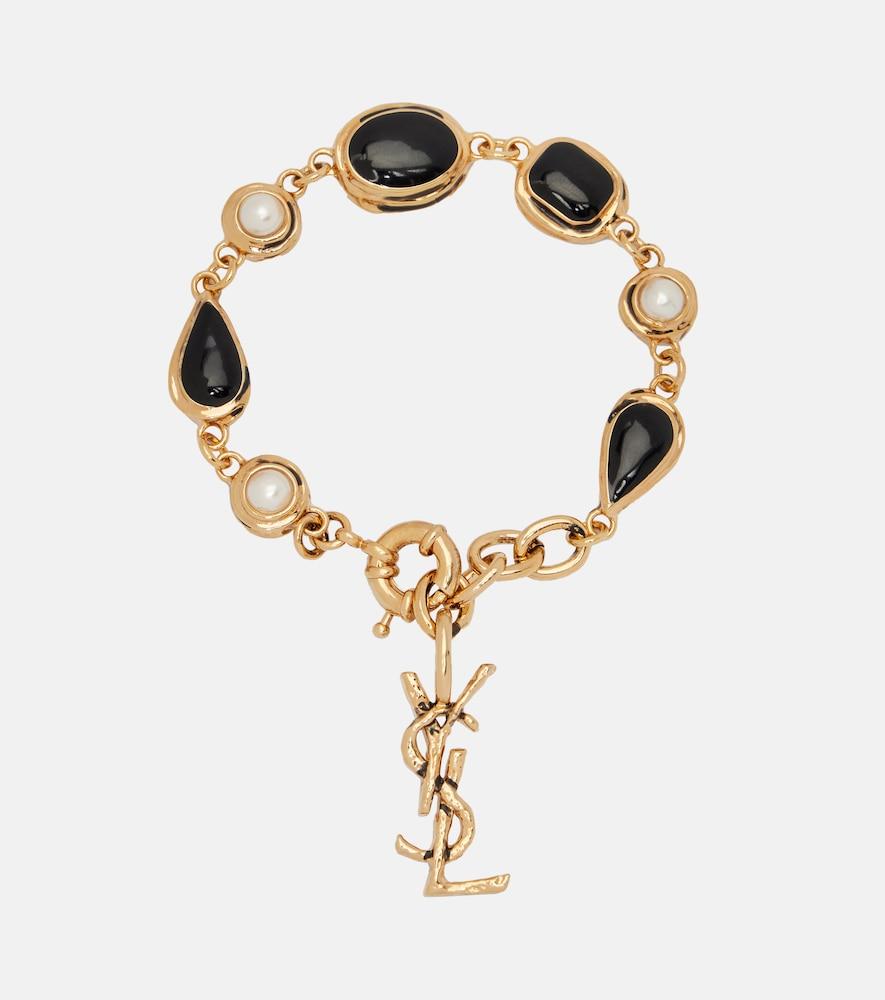 saint laurent cassandre embellished chain bracelet