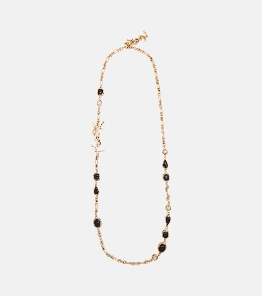 saint laurent cassandre embellished chain necklace