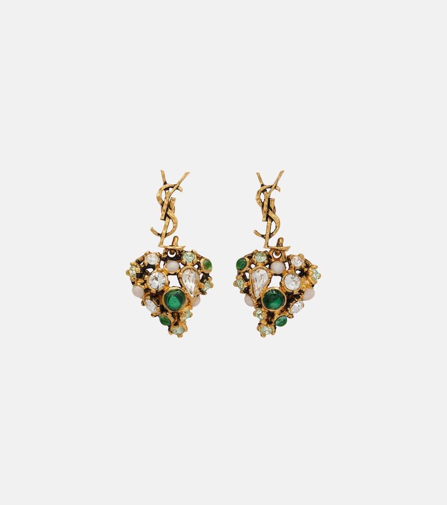 saint laurent cassandre embellished drop earrings