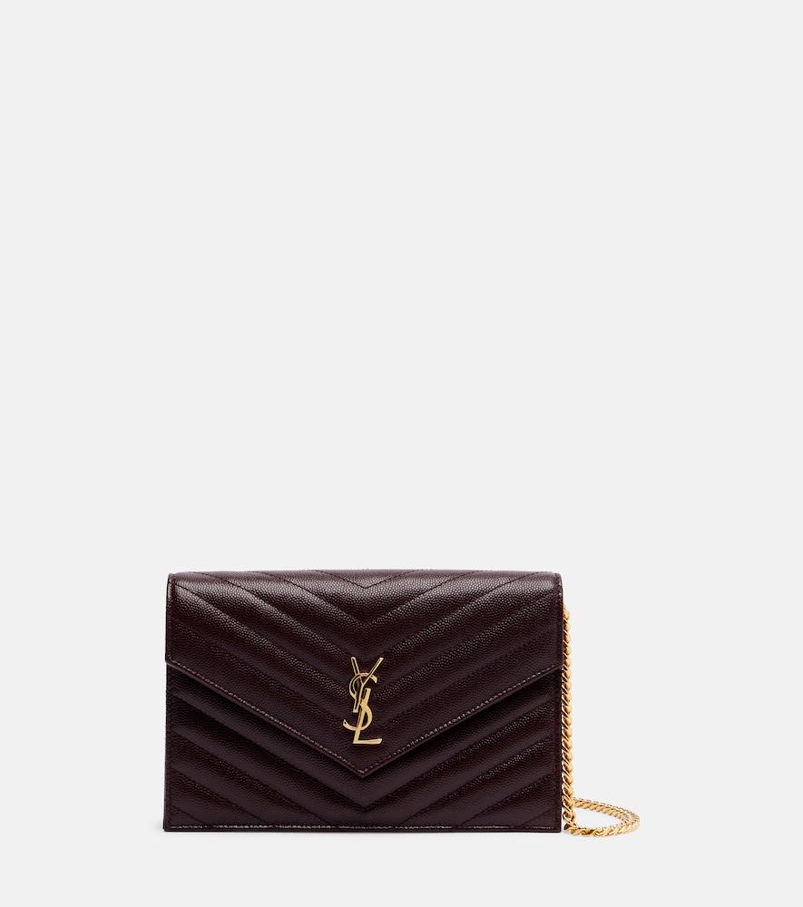 saint laurent cassandre embellished leather wallet on chain