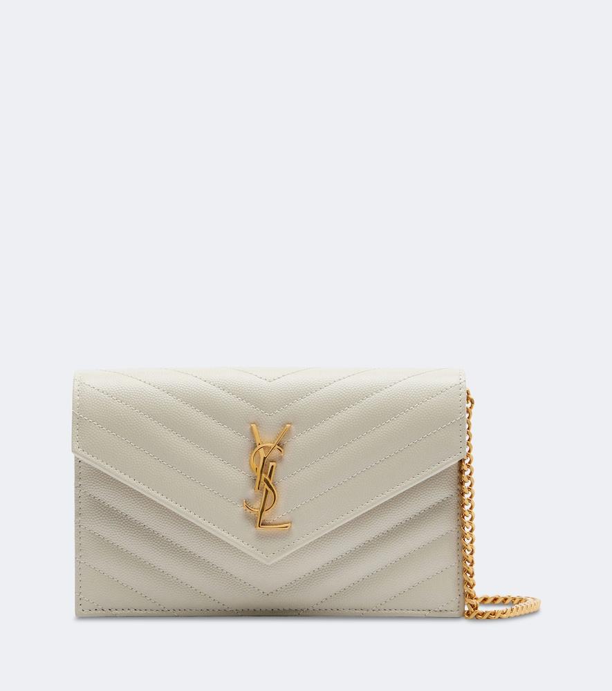saint laurent cassandre envelope leather wallet on chain