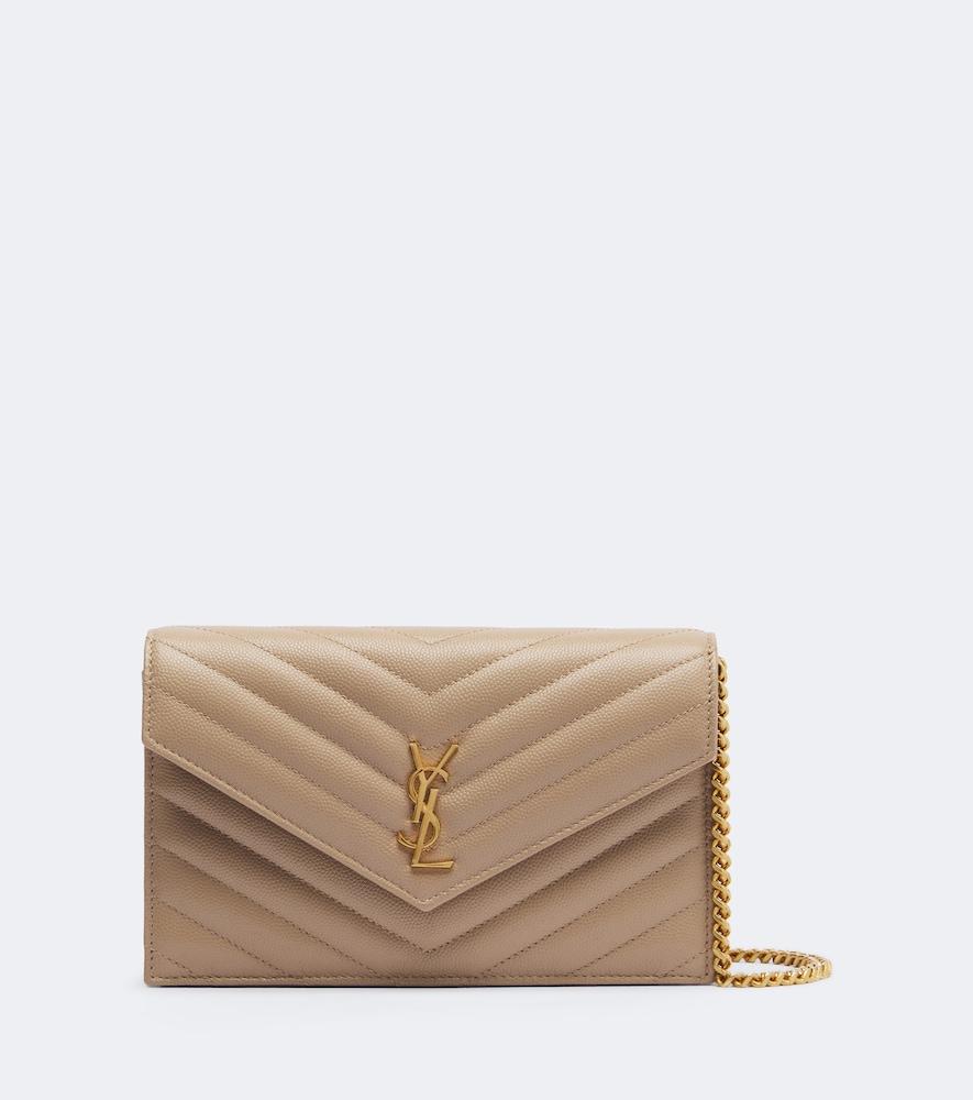 saint laurent cassandre envelope leather wallet on chain