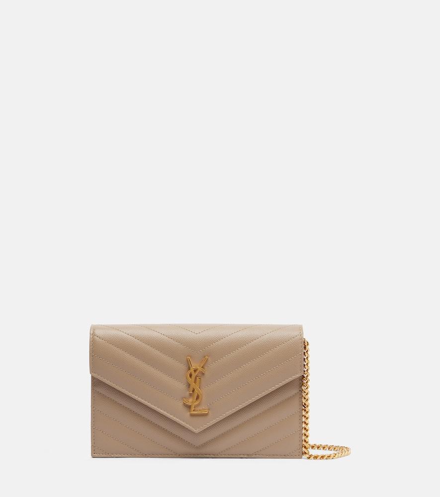 saint laurent cassandre matelassé envelope leather wallet on chain