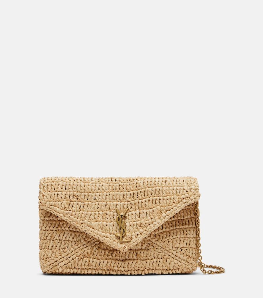 saint laurent cassandre mini raffia shoulder bag