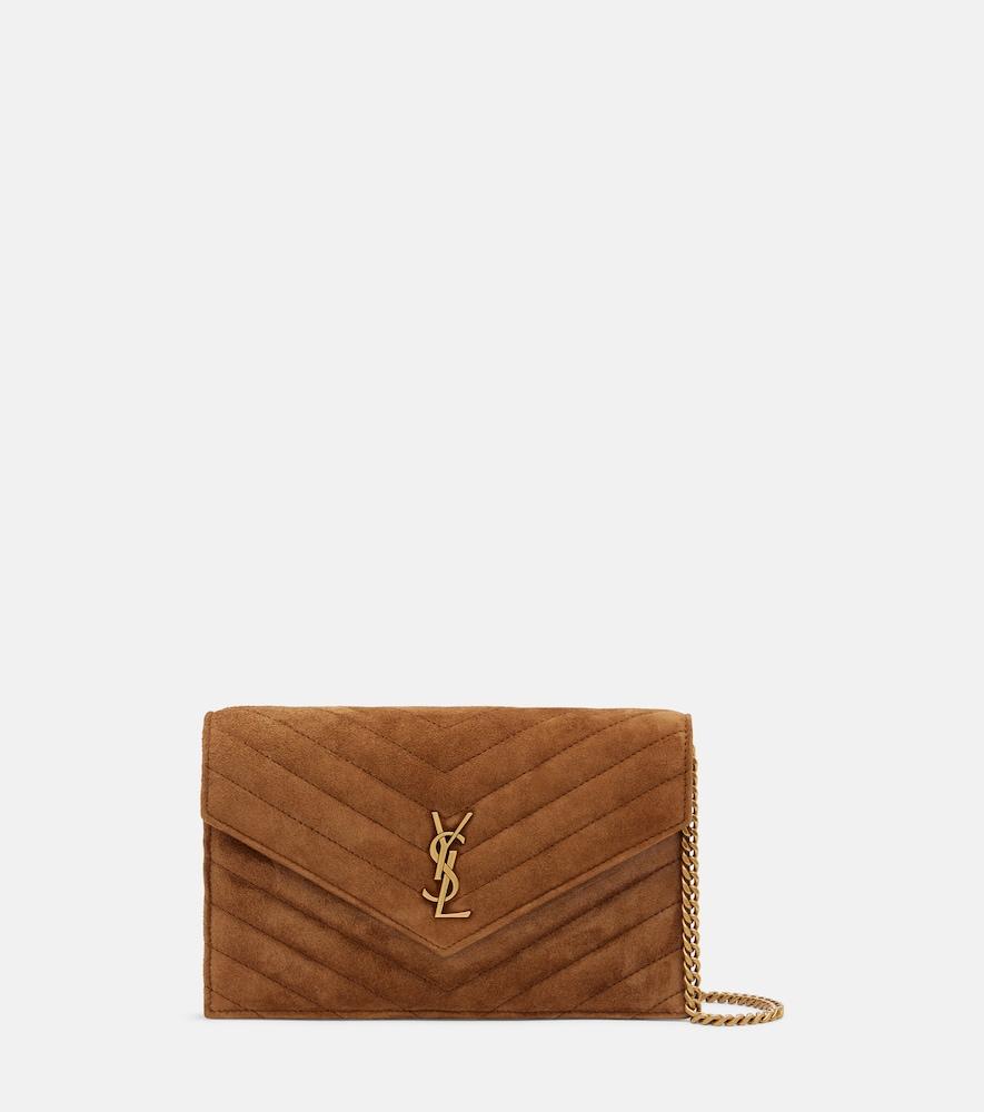 saint laurent cassandre mini suede wallet on chain