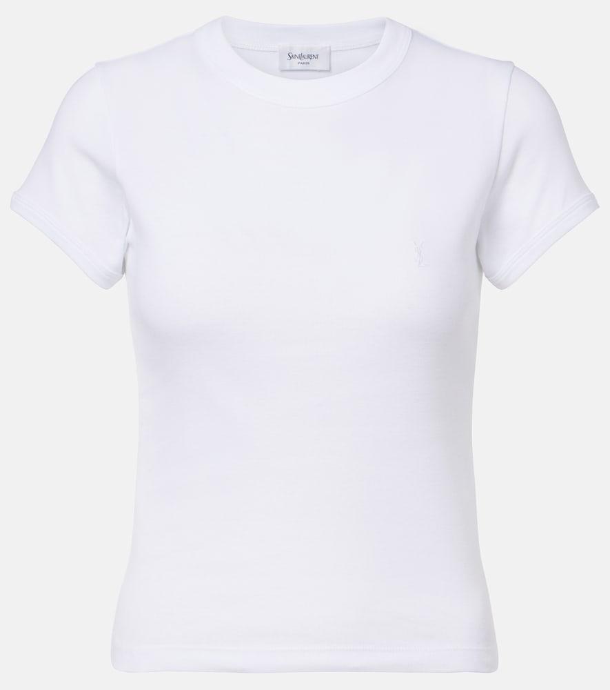 saint laurent cassandre ribbed-knit cotton jersey t-shirt
