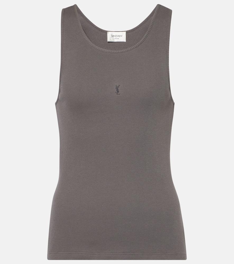 saint laurent cassandre ribbed-knit cotton tank top