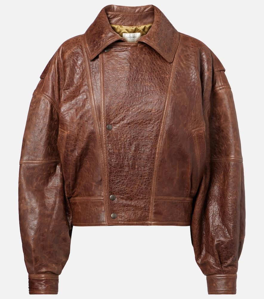 saint laurent double-breasted leather bomber jacket