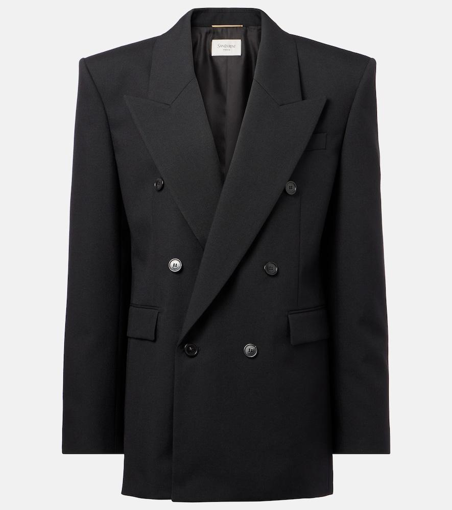 saint laurent double-breasted wool canvas blazer