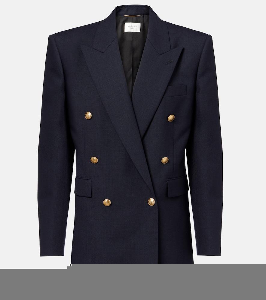 saint laurent double-breasted wool chiné blazer