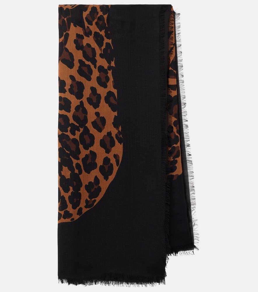 saint laurent fringed leopard-print wool scarf