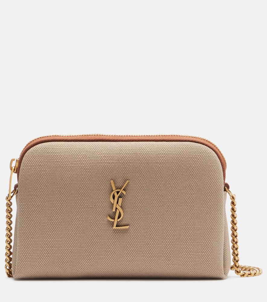 saint laurent gaby leather-trimmed canvas crossbody bag