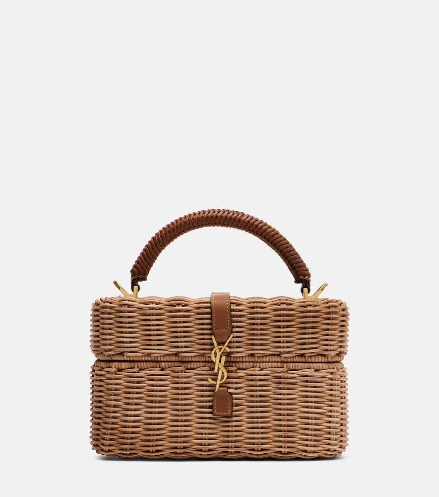 saint laurent gaby leather-trimmed wicker vanity bag
