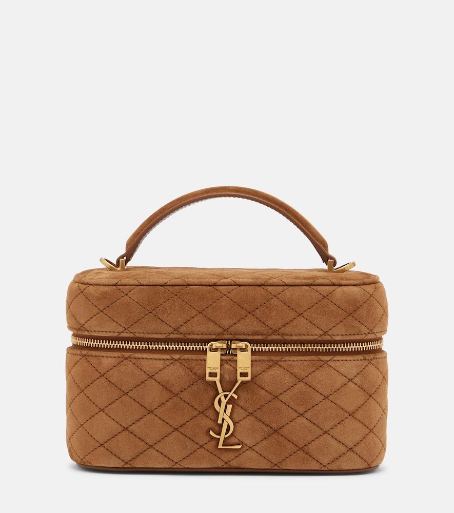 saint laurent gaby mini quilted suede vanity bag
