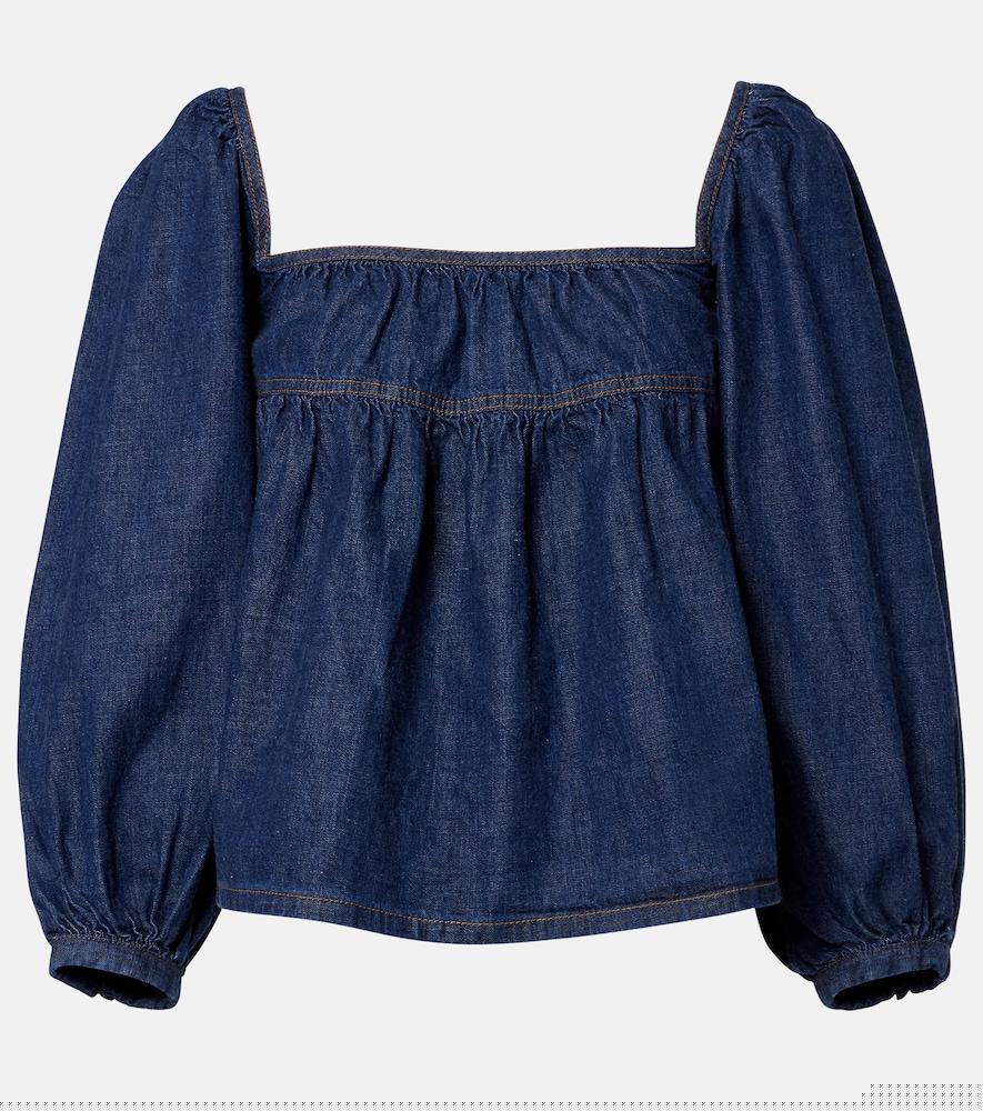 saint laurent gathered denim blouse
