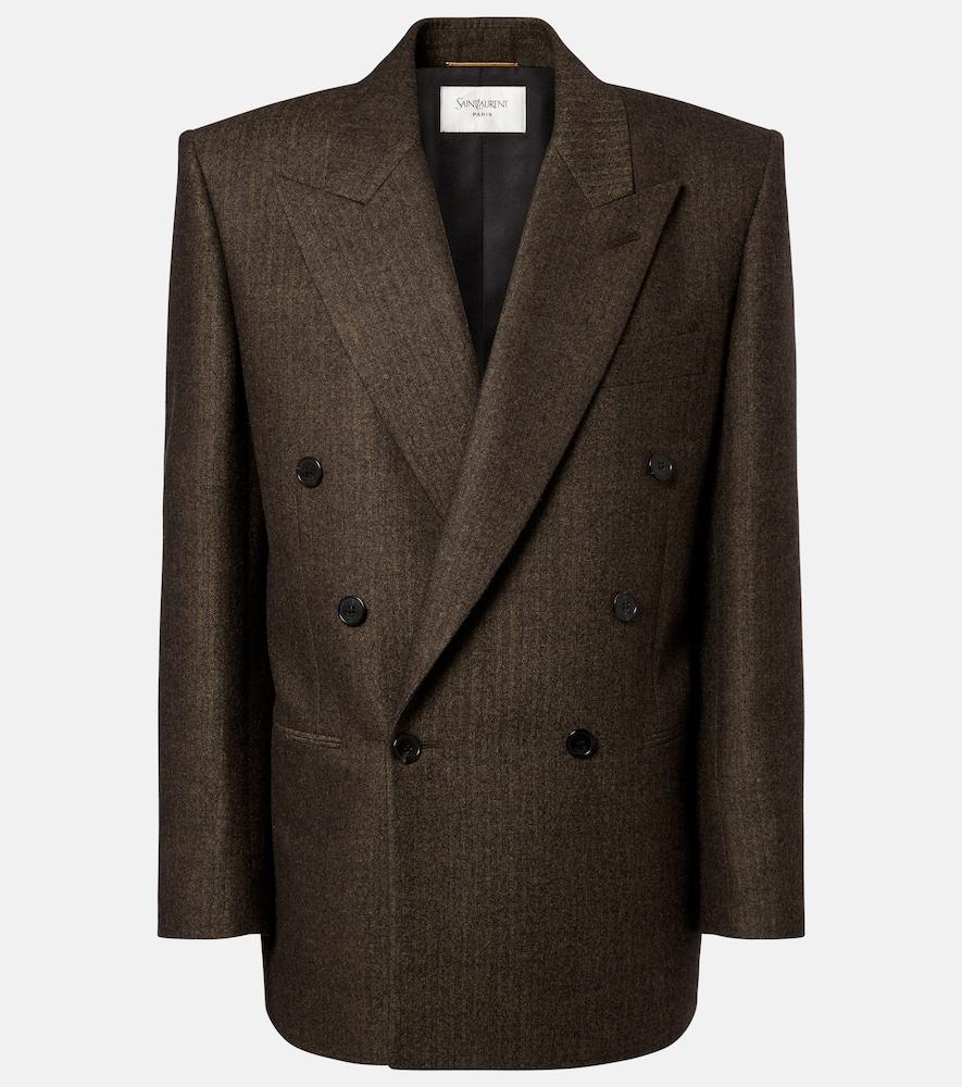 saint laurent herringbone double-breasted wool blazer