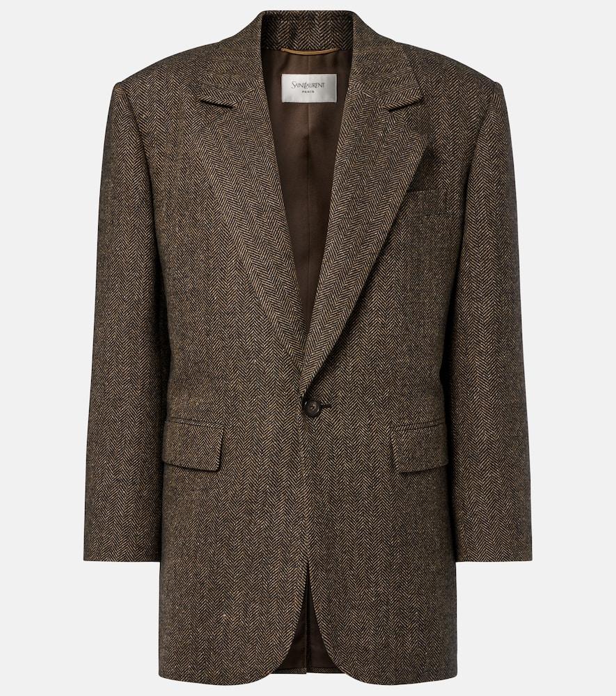 saint laurent herringbone wool-blend blazer