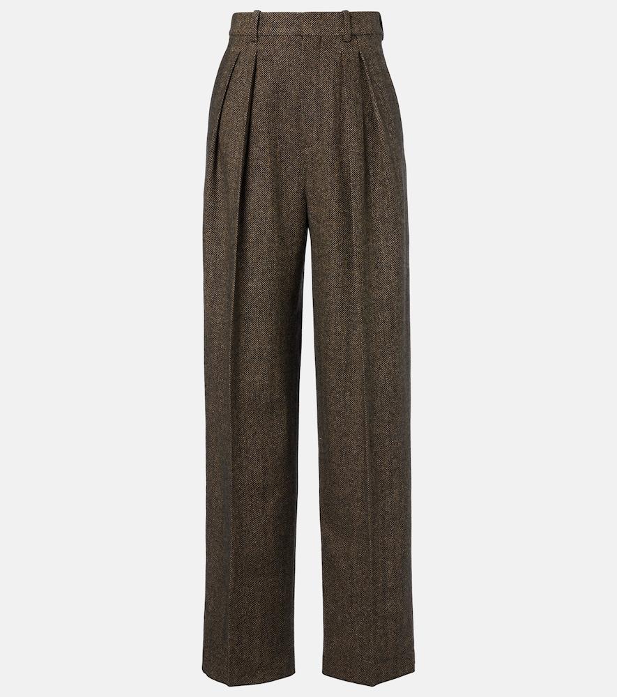 saint laurent herringbone wool-blend wide-leg pants