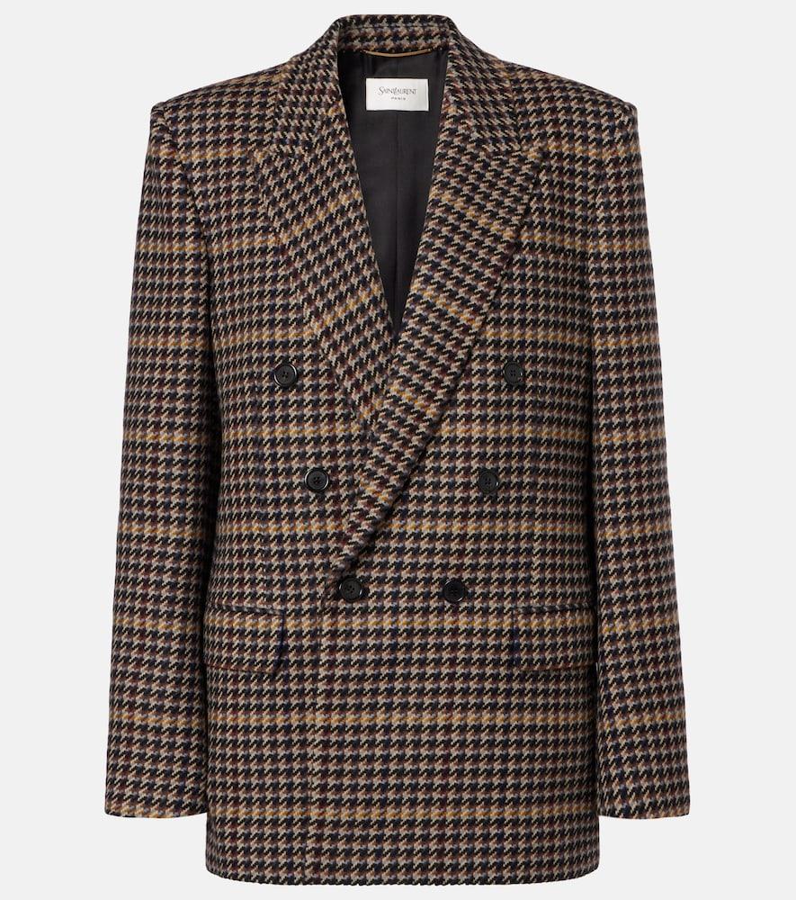 saint laurent houndstooth double-breasted wool blazer