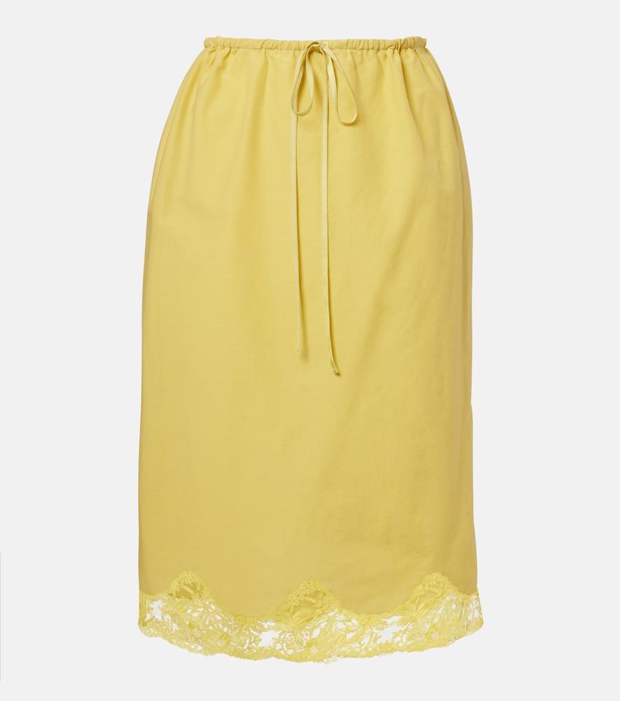 saint laurent lace-trimmed cotton and silk midi skirt