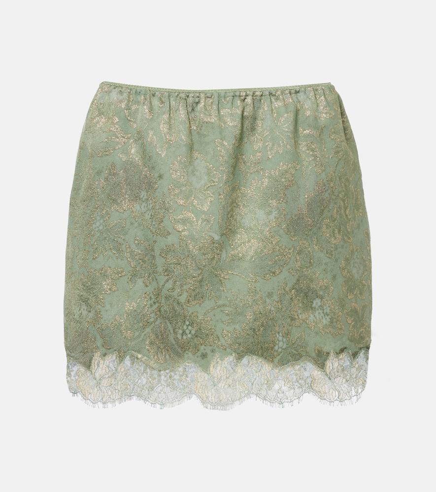 saint laurent lace-trimmed cotton-blend jacquard miniskirt