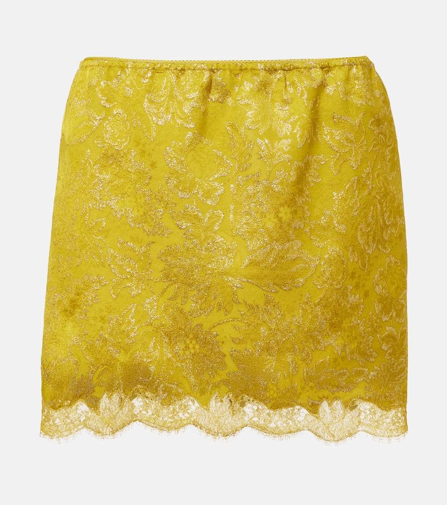 saint laurent lace-trimmed jacquard lamé miniskirt