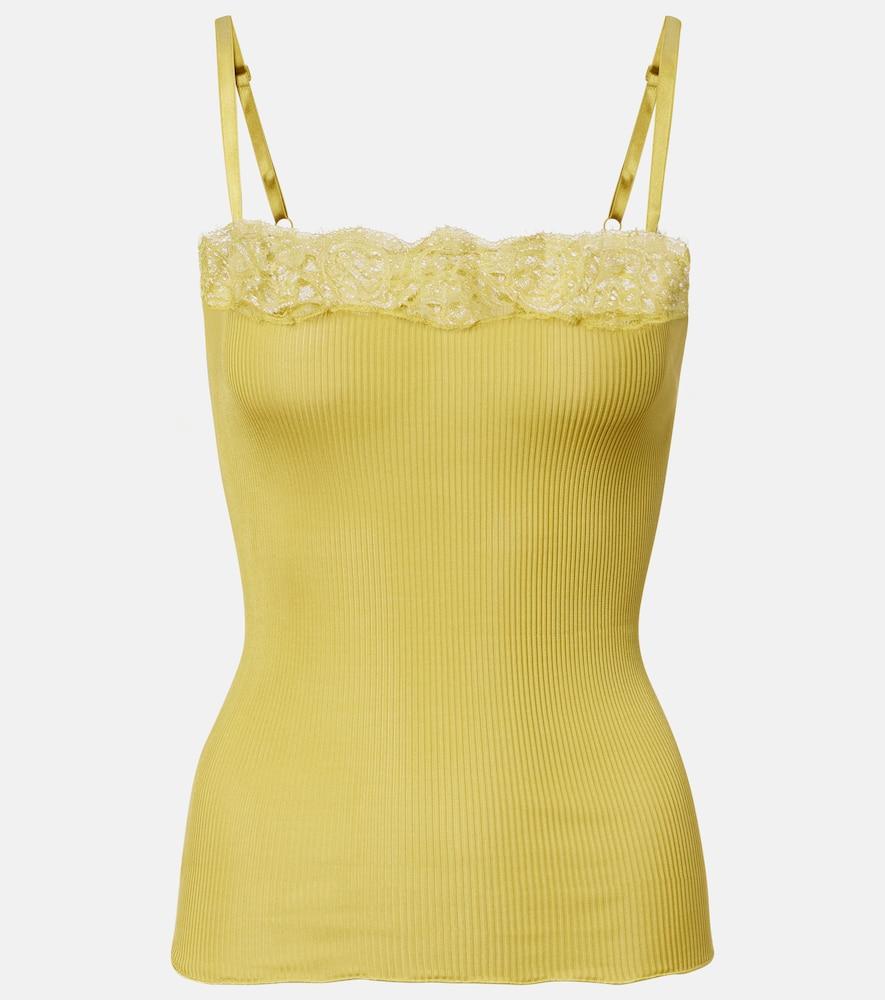saint laurent lace-trimmed ribbed-knit silk camisole