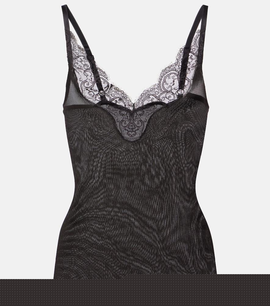 saint laurent lace-trimmed ribbed-knit silk camisole