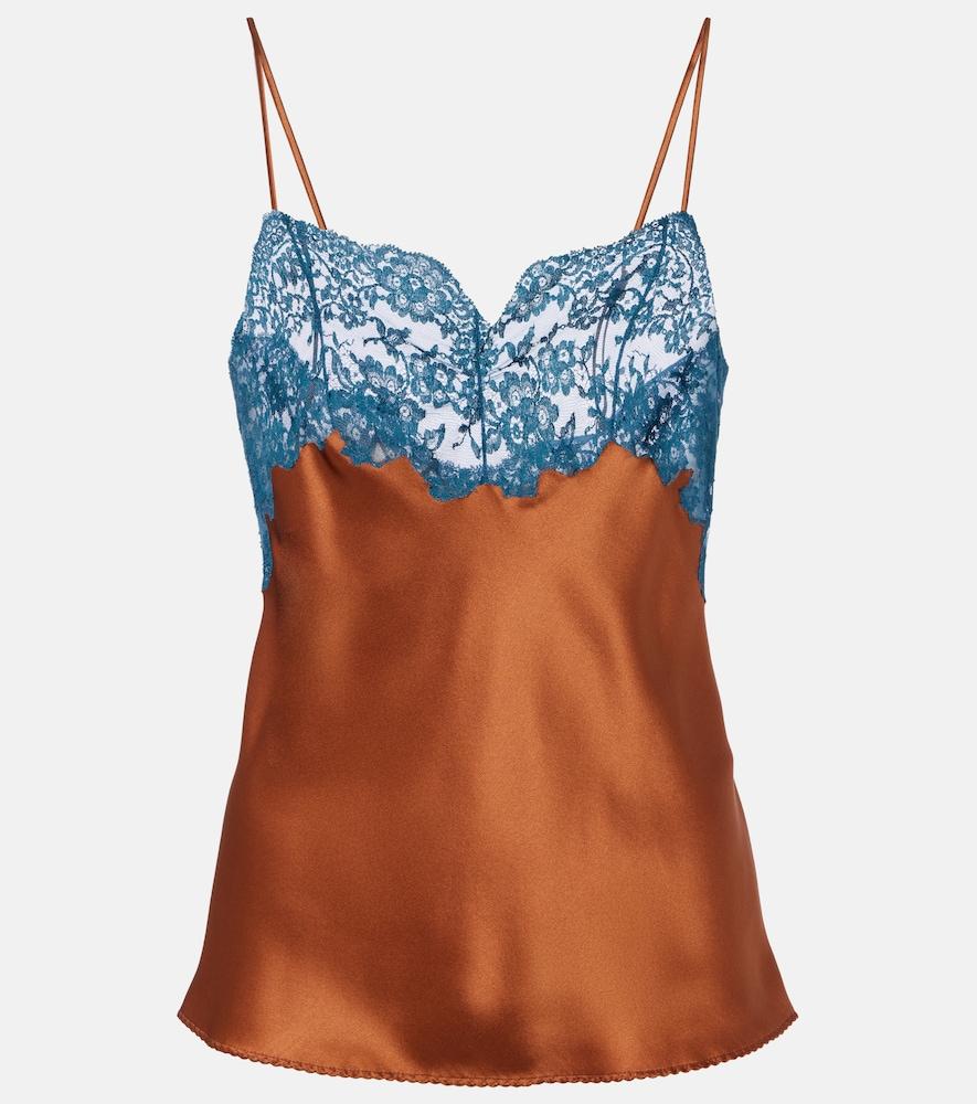 saint laurent lace-trimmed silk satin camisole
