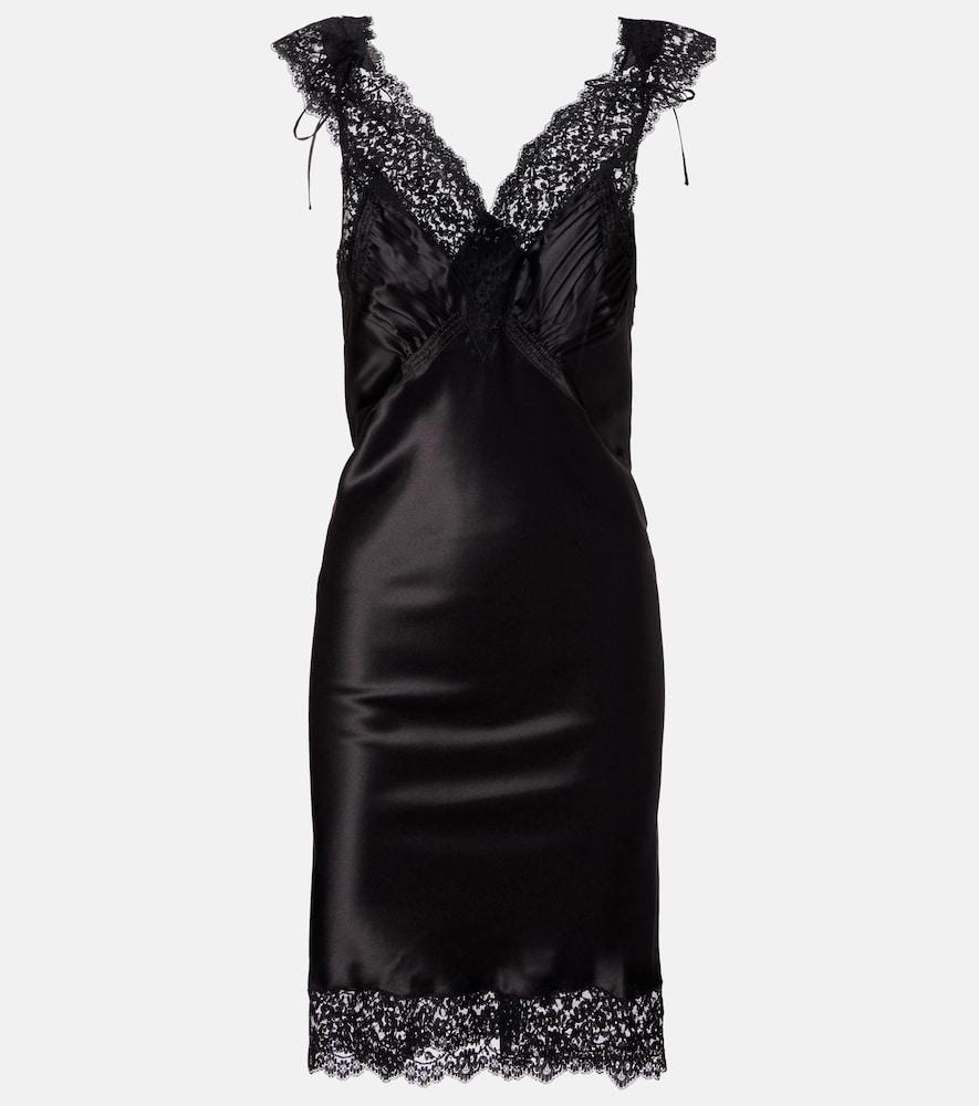 saint laurent lace-trimmed silk satin slip dress
