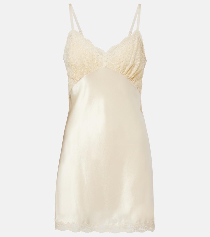 saint laurent lace-trimmed silk satin slip dress