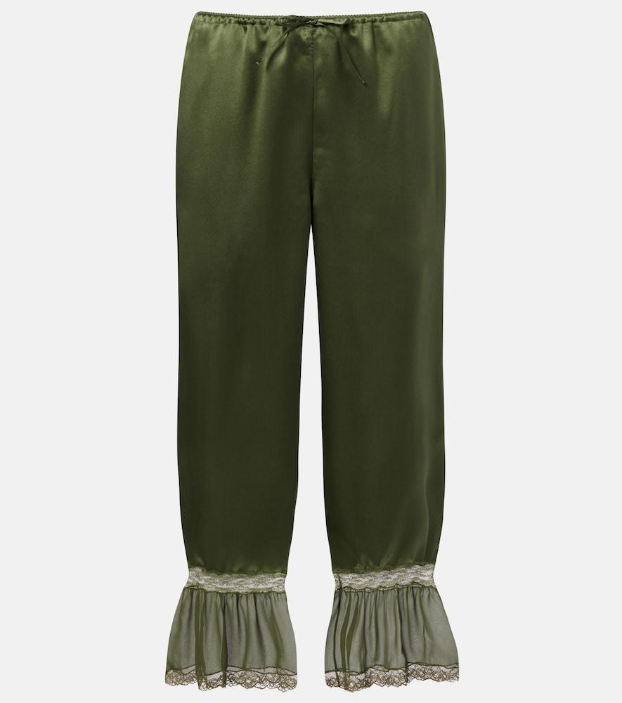 saint laurent lace-trimmed silk satin straight pants