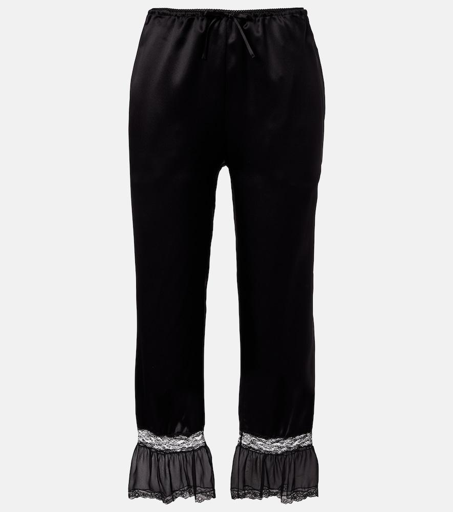 saint laurent lace-trimmed silk satin wide-leg pants