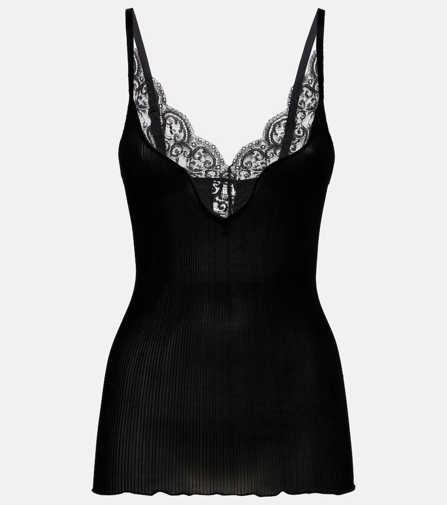saint laurent lace-trimmed silk tank top