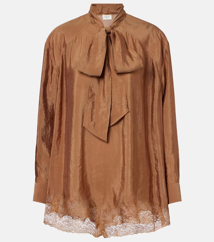 saint laurent lace-trimmed tie-neck romper