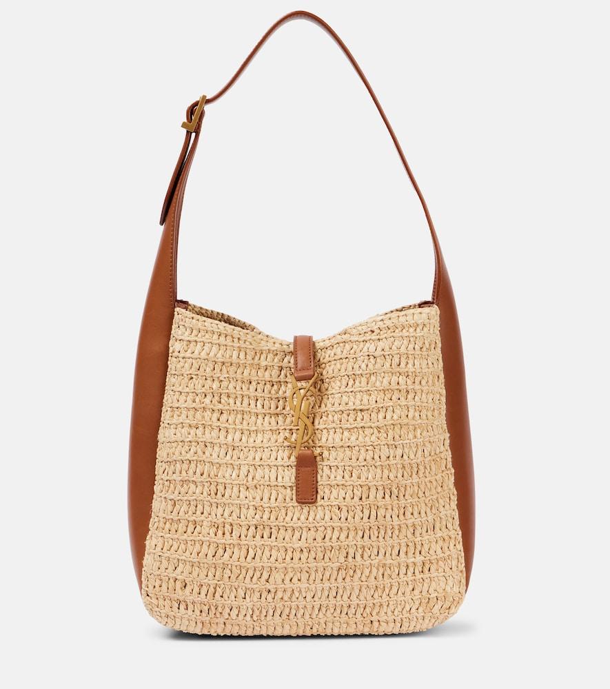 saint laurent le 5 à 7 small raffia shoulder bag