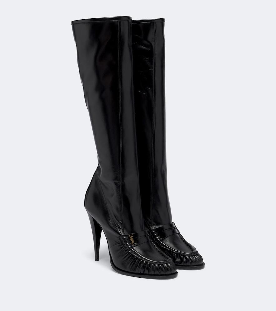 saint laurent le loafer leather knee-high boots