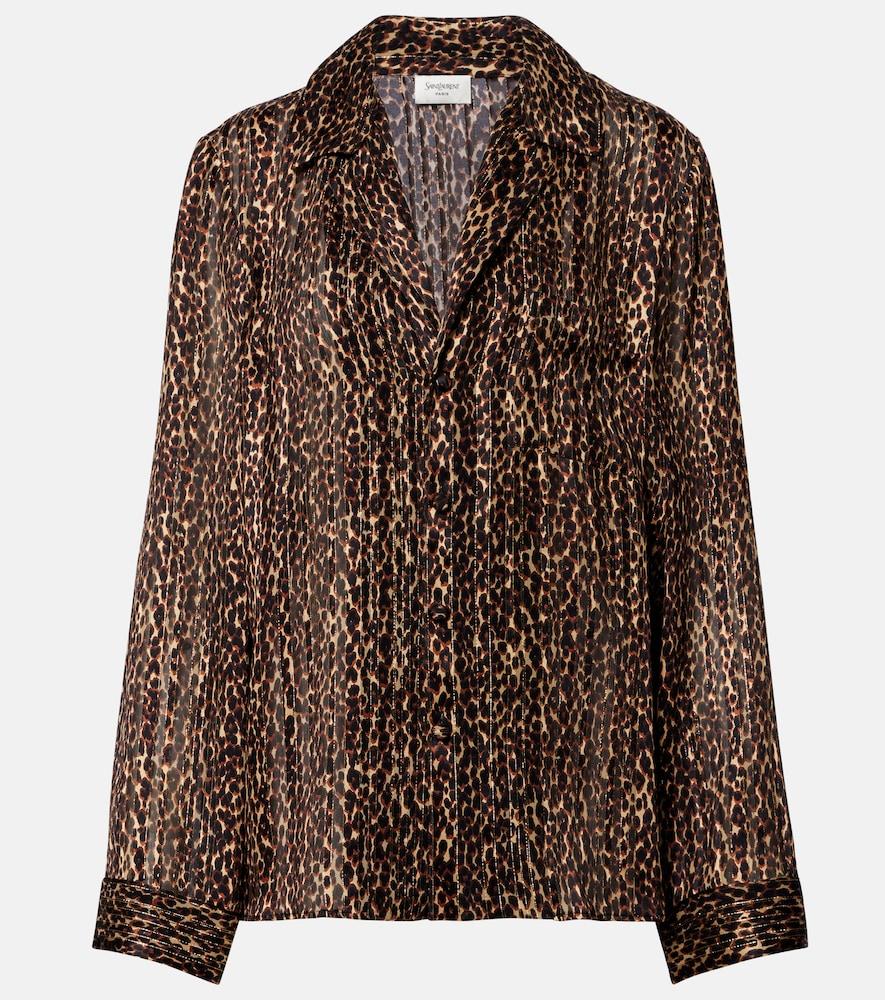 saint laurent leopard-print silk blouse