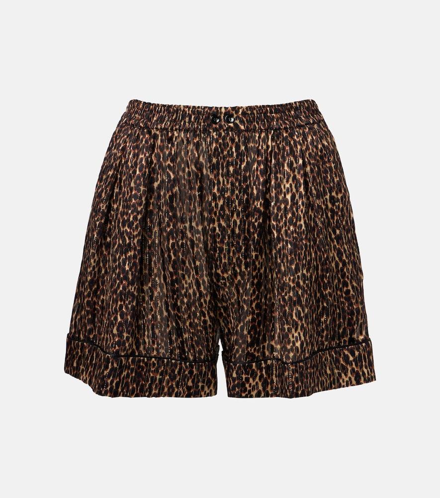 saint laurent leopard-print silk shorts